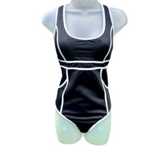 SPANX Womens 8 Swimsuit Black White Hourglass Racerback One Piece